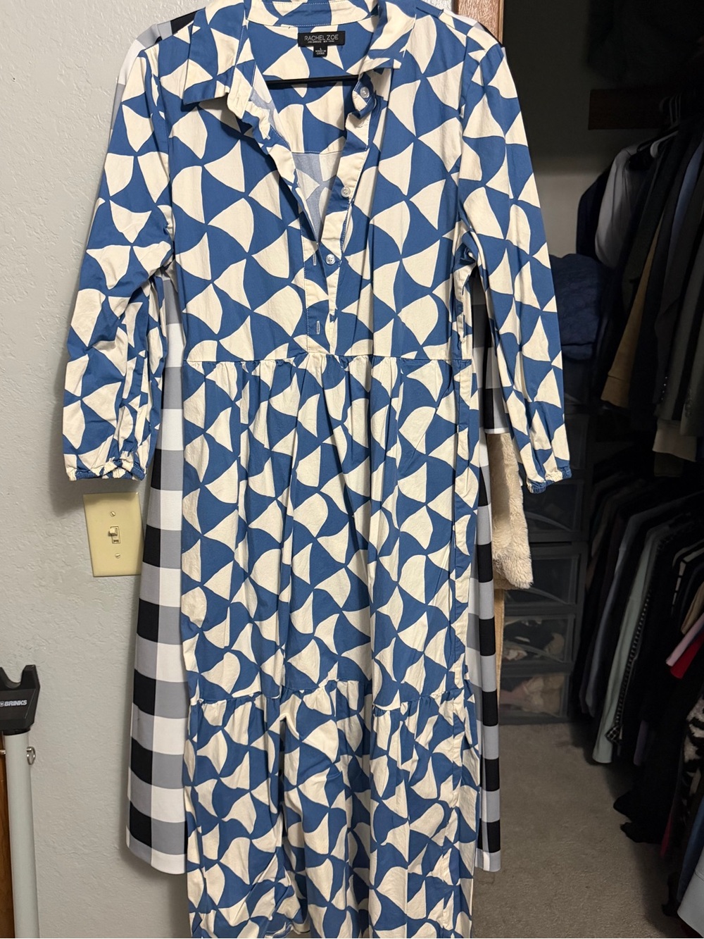 Rachel Zoe Blue & White Geometric Dress